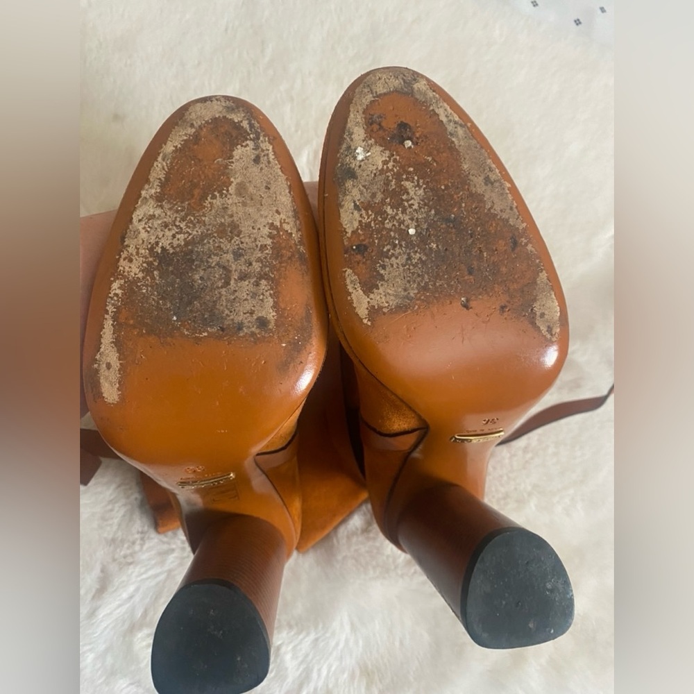Gucci Mustard Suede Ankle Boots with Leather Wrap Straps - Picture 9 of 10